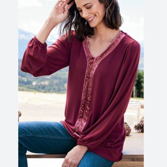 Soft Surroundings Tops - Soft Surroundings Adornment Velvet Trim Tunic Top‎ XL NEW Studded Jersey Knit